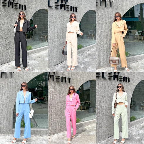 WYNN Two Piece Cropped Coat with Wide Leg Trouser